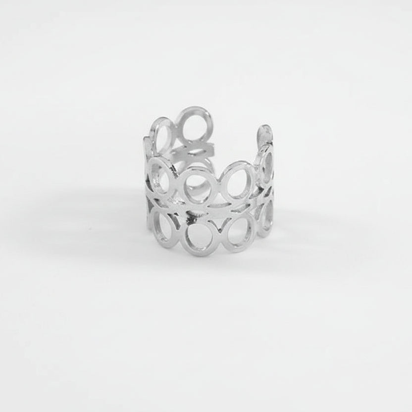 Anillo grande de acero con dos filas de circunferencias acabado brillante - Moments by You