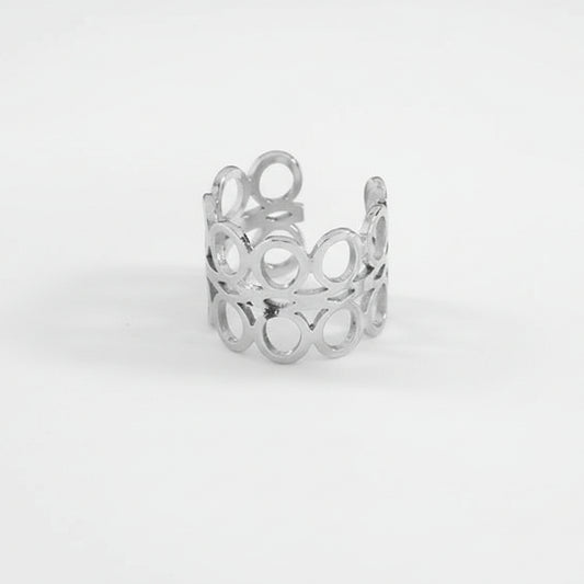 Anillo grande de acero con dos filas de circunferencias acabado brillante - Moments by You