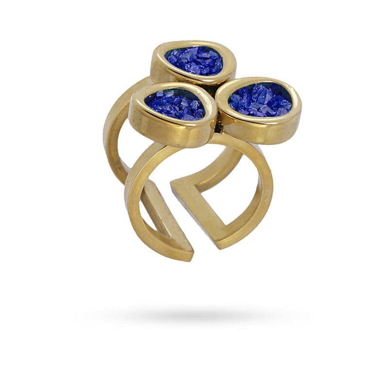 Anillos de acero quirúrgico con conjunto de drusas en azul acabado oro - mbyou