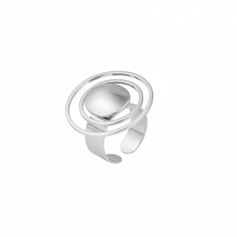 Anillo de acero grande con forma circular irregular en acabado plata - Moments by You