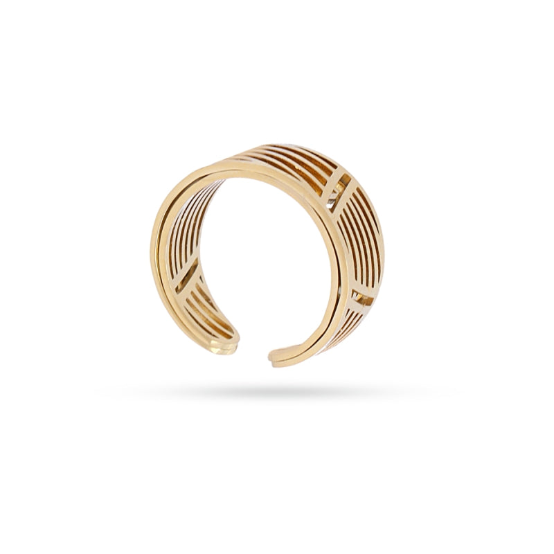Anillo de acero inoxidable con diseño rayado acabado oro  - mbyou