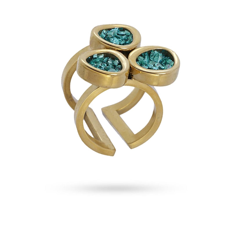 Anillos de acero quirúrgico con conjunto de drusas en verde acabado oro - mbyou