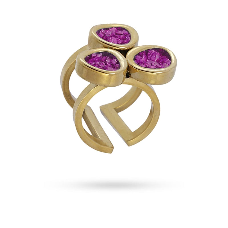 Anillos de acero quirúrgico con conjunto de drusas en fucsia acabado oro - mbyou