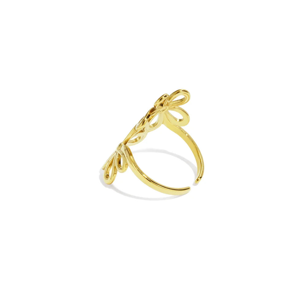 Anillo de acero grande con dos flores en acabado oro - Moments by You