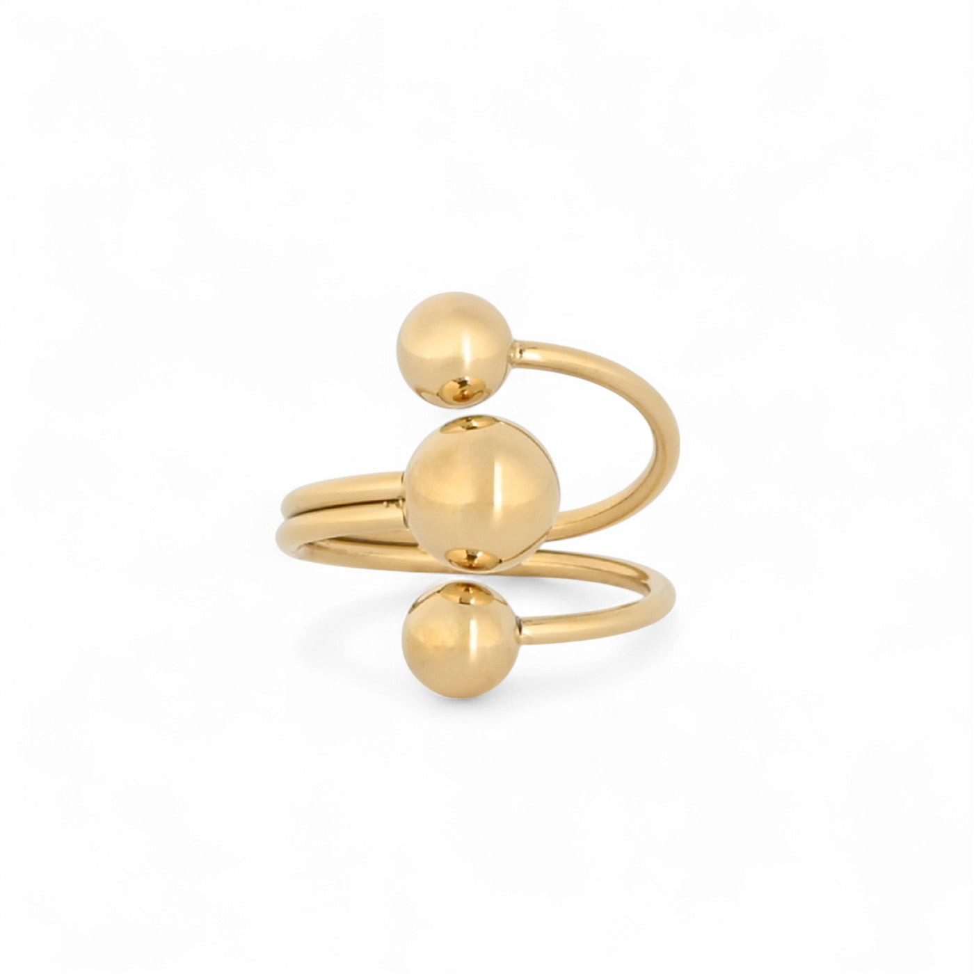 Anillo de acero inoxidable con tres esferas pequeñas acabado oro - mbyou