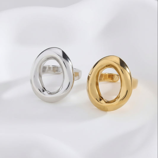 Anillo grueso y grande de acero en forma de círculo irregular - Moments by You