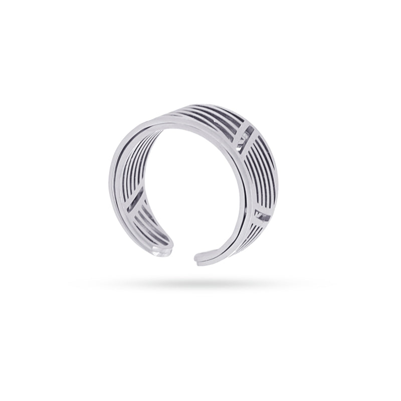 Anillo de acero inoxidable con diseño rayado acabado plata  - mbyou
