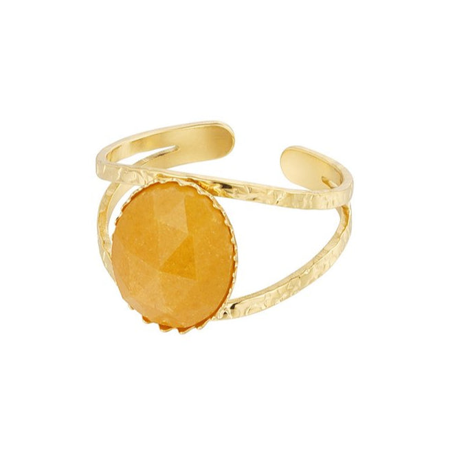 Anillo de acero inoxidable con piedra natural de color beige amarillento acabado oro - mbyou