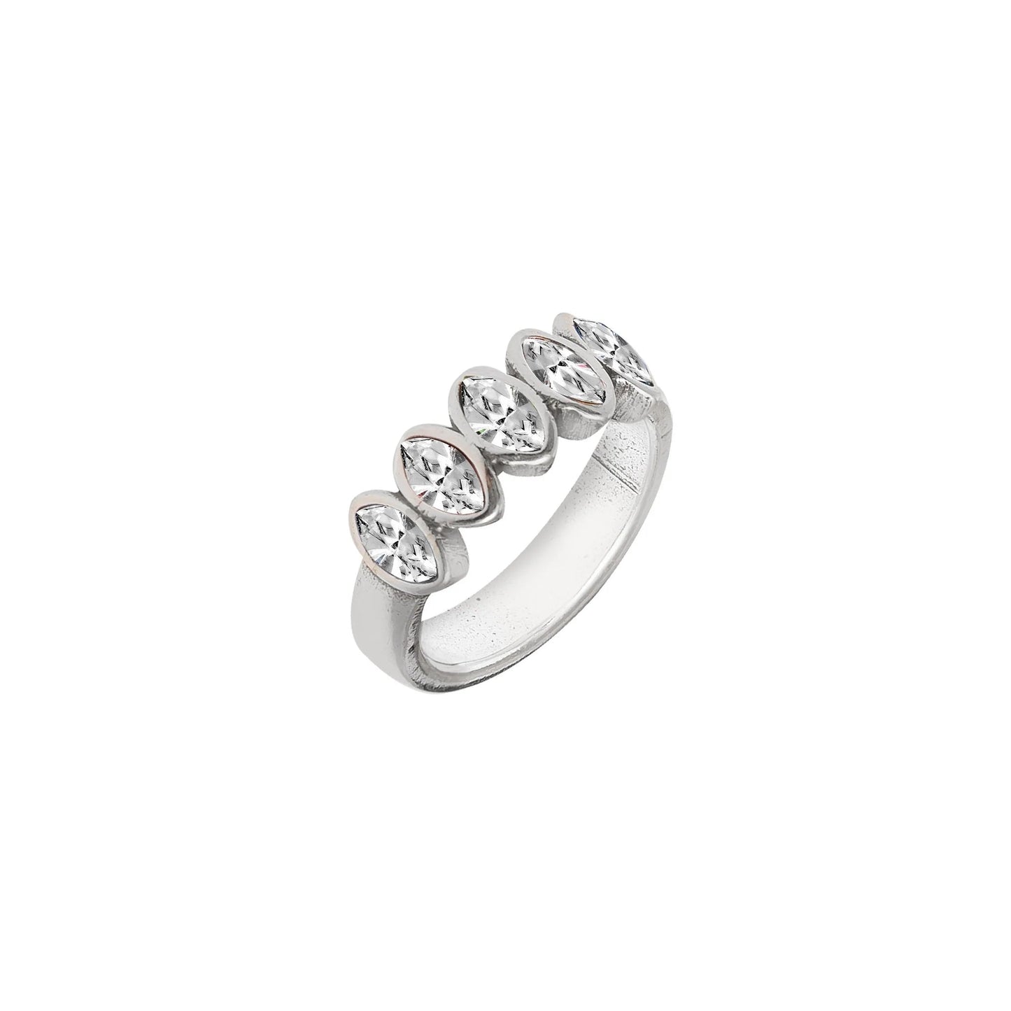 Anillo Navet plata S925 cristal Swarovski brillante transparente talla L- Vidda jewelry - mbyou