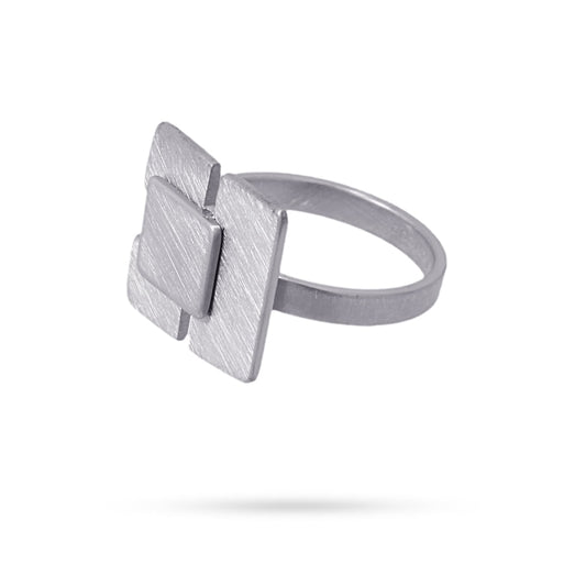 Anillo de acero pulido mate con diseños cuadrados acabado plata  - mbyou