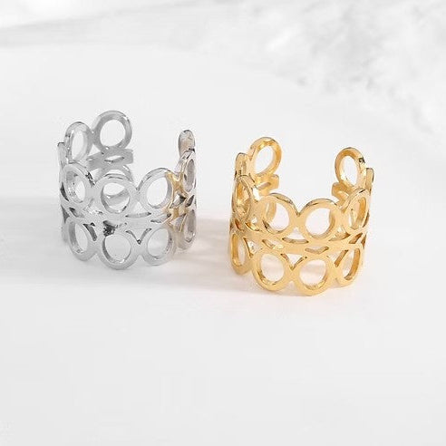Anillo grande de acero con dos filas de circunferencias acabado brillante - Moments by You