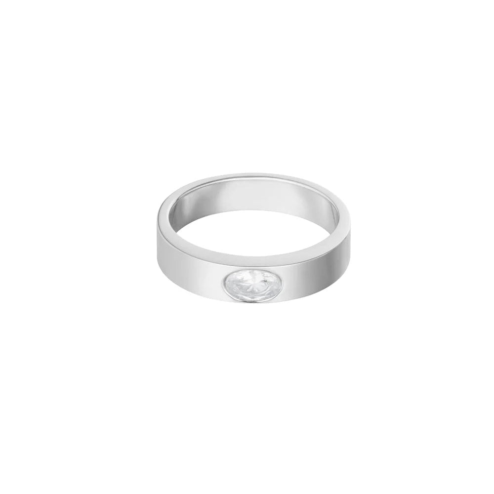 Anillo de acero con diseño simple y liso con circonita - Moments by You