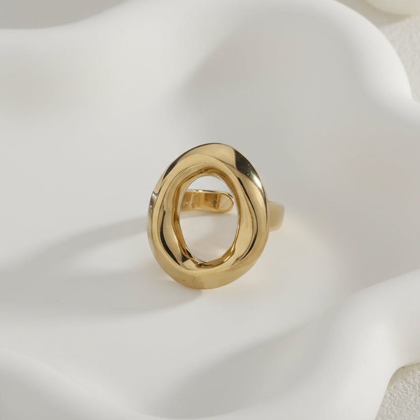 Anillo grueso y grande de acero en forma de círculo irregular - Moments by You