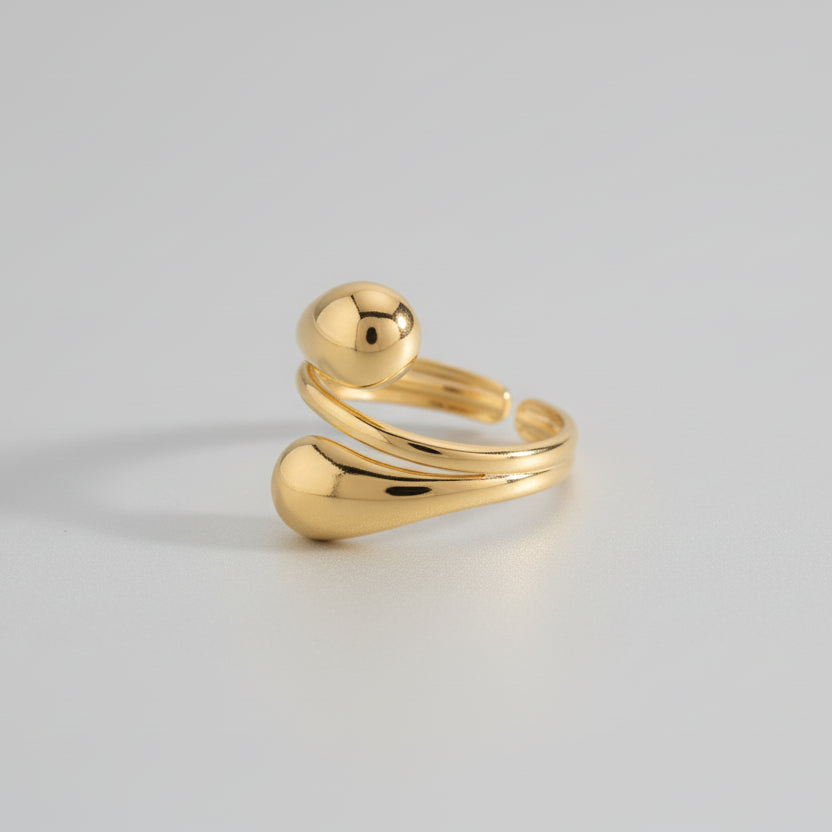 Anillo con dos ramificaciones en forma de lágrima en acabado oro - Moments by You