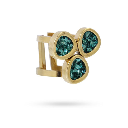 Anillos de acero quirúrgico con conjunto de drusas en verde acabado oro - mbyou