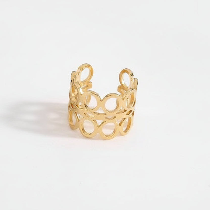 Anillo grande de acero con dos filas de circunferencias acabado brillante - Moments by You