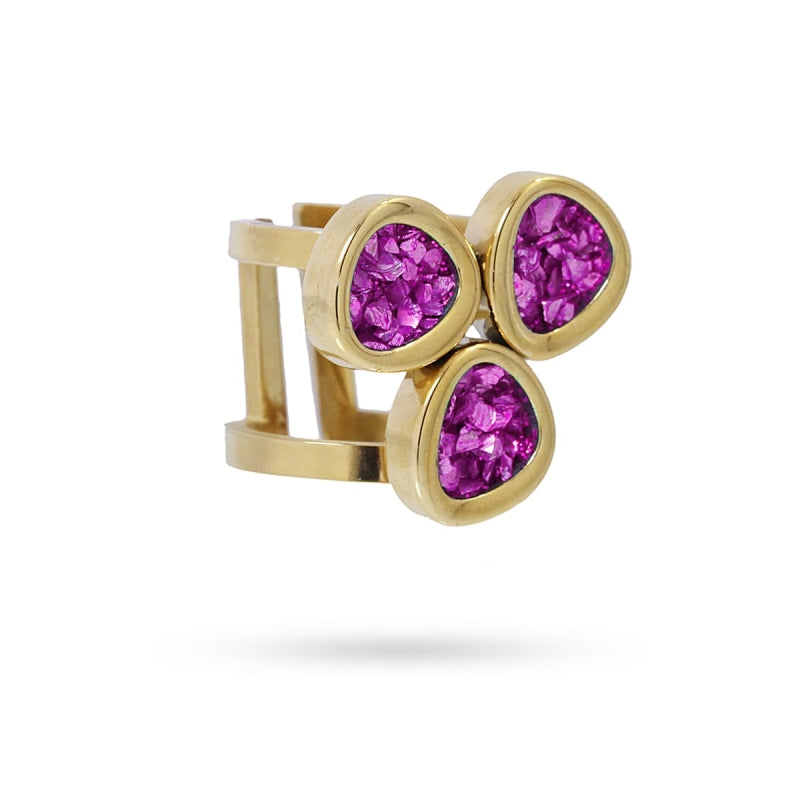 Anillos de acero quirúrgico con conjunto de drusas en fucsia acabado oro - mbyou