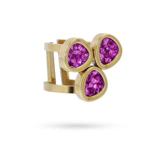 Anillos de acero quirúrgico con conjunto de drusas en fucsia acabado oro - mbyou