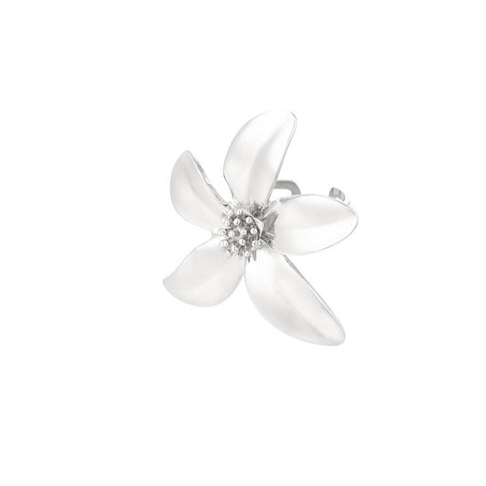 Anillo de acero inoxidable en forma de flor con acabado plata- mbyou