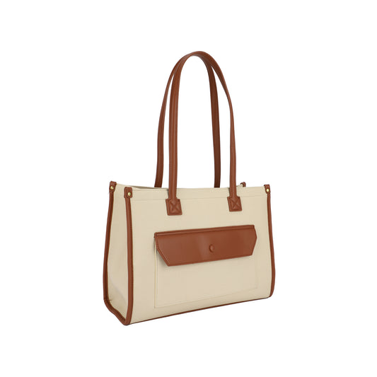 Bolso de asas largas vintage combinado beige y camel