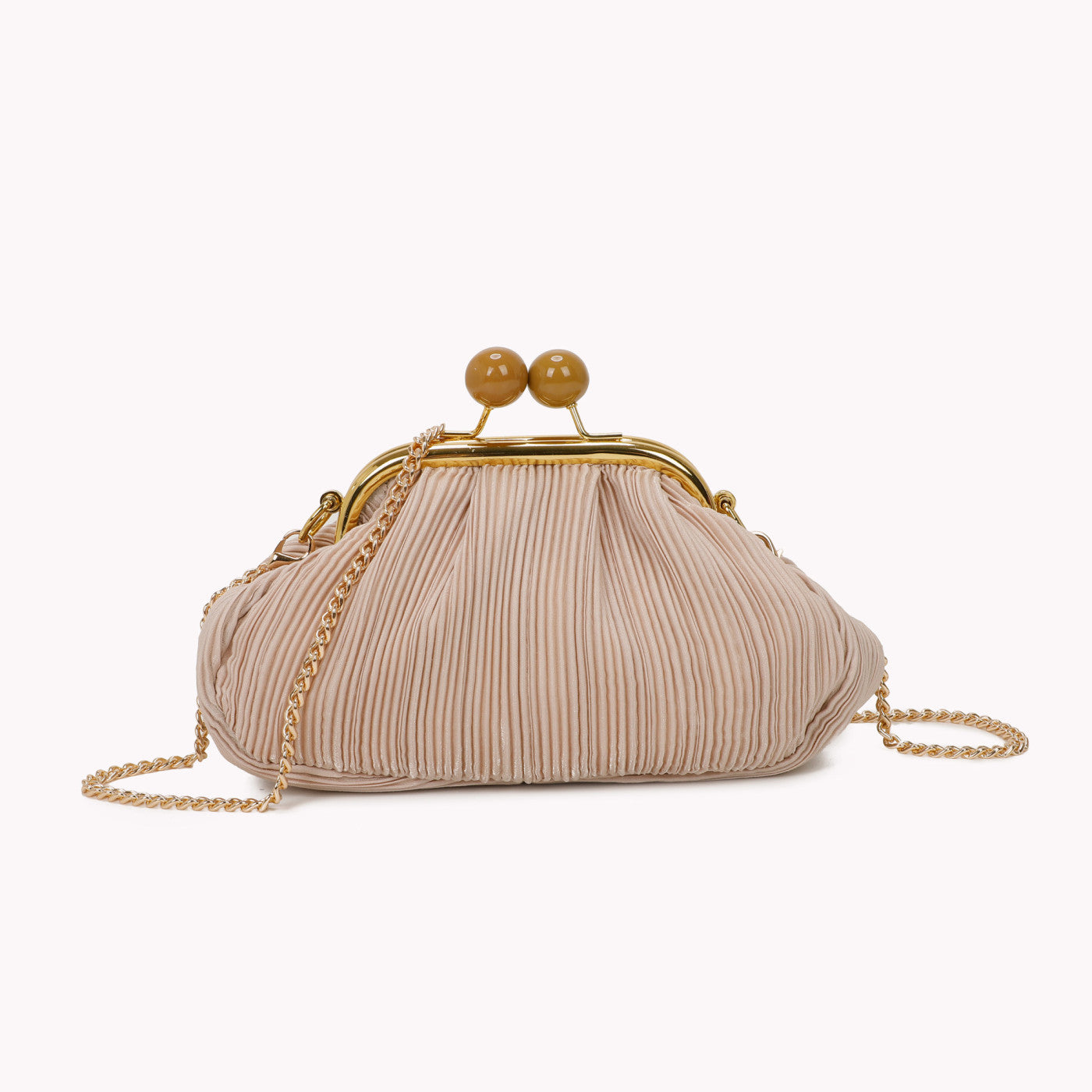 Bolso de mano de fiesta tejido arrugado beige