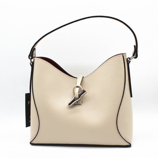 Bolso de piel 100% vacuno tipo shopper mediano con neceser interior y detalles plata color beige