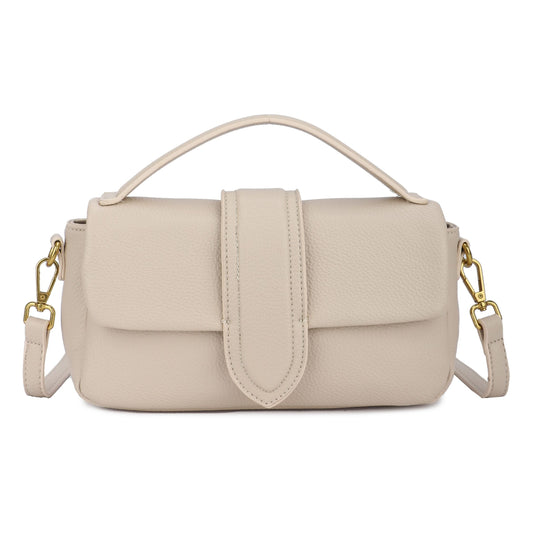 Bolso de mano pequeño efecto piel con solapa color beige