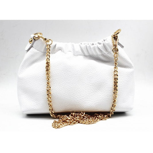 Bolso de piel 100% auténtica pequeño color blanco con cadena dorada