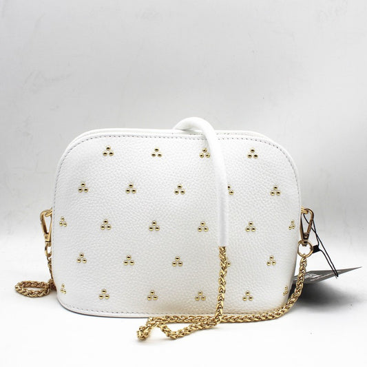 Bolso de piel 100% auténtica de vacuno con detalle de tachuelas con forma de trébol blanco