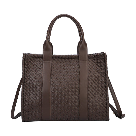 Bolso tote con bandolera trenzado y cierre cremallera color chocolate - mbyou