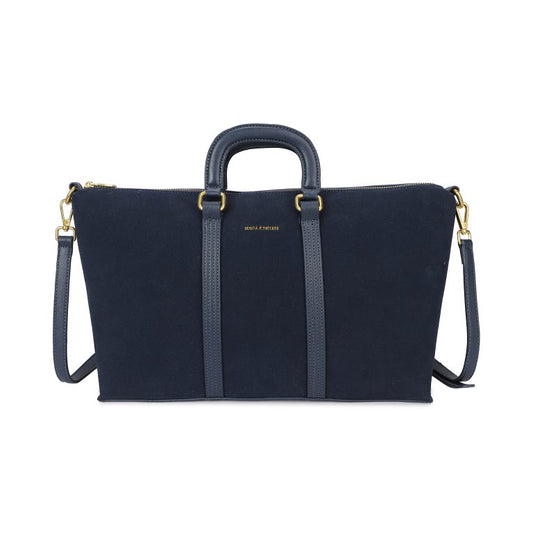 Bolso grande tipo maletín acabado efecto ante en color azul marino - mbyou