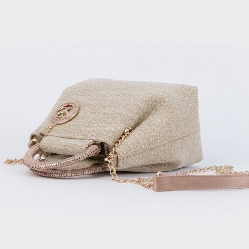 Bolso convertible 100% fibra natural con asa de media luna y tejido brillante - Moments by You