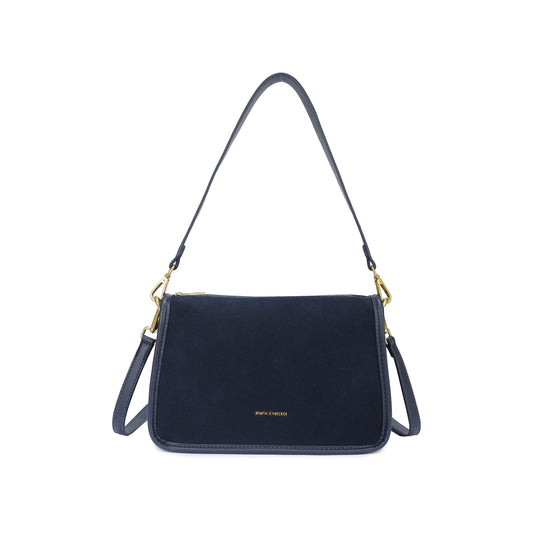 Bolso bandolera tipo ante con cierre de cremallera liso color azul marino - mbyou