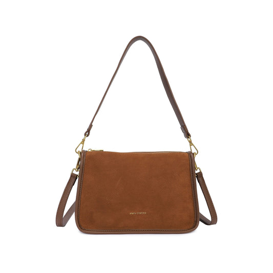 Bolso bandolera tipo ante con cierre de cremallera liso color camel - mbyou