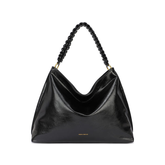 Bolso tipo shopper grande con asa trenzada y acabado brillante color negro - mbyou