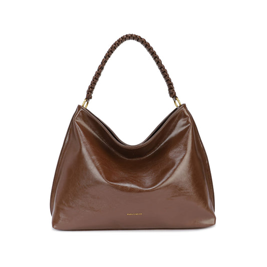 Bolso tipo shopper grande con asa trenzada y acabado brillante color marrón café - mbyou