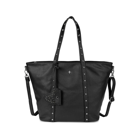 Bolso tipo shopper grande con tachuelas plata y corazón colgante color negro - mbyou