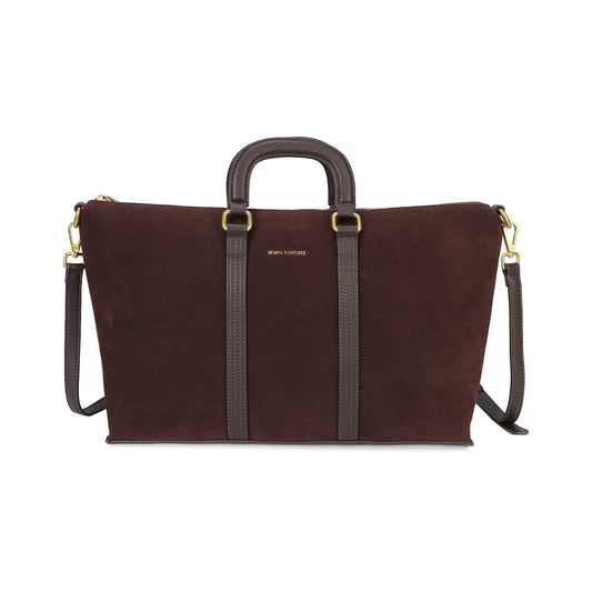 Bolso grande tipo maletín acabado efecto ante en color marrón chocolate - mbyou