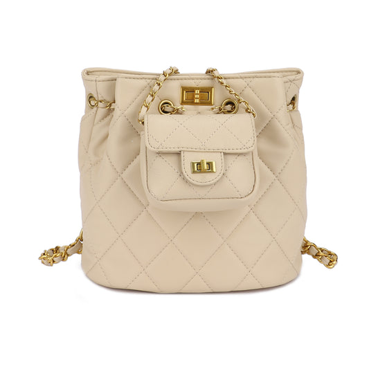 Bolso efecto piel tipo mochila guateado color beige y dorado - mbyou