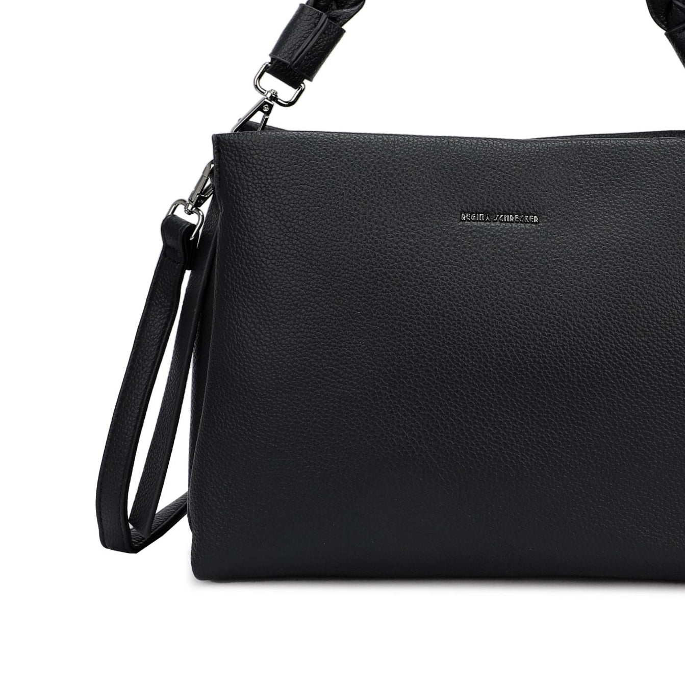 Bolso hombro rectangular con asa trenzada y acabado piel en negro