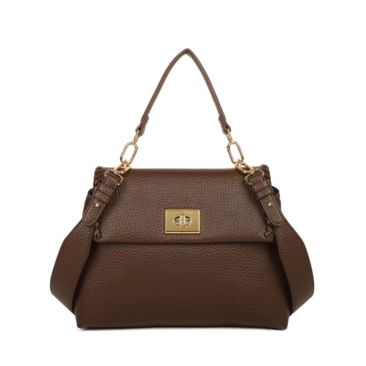 Bolso con asa y solapa efecto piel y detalles trenzados en color marrón chocolate - mbyou