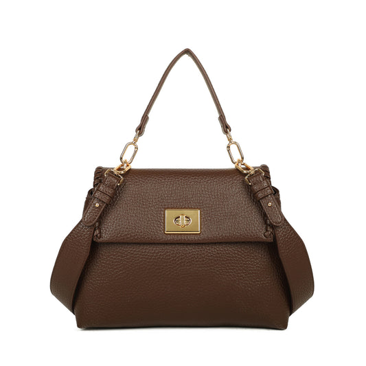 Bolso con asa y solapa efecto piel y detalles trenzados en color marrón chocolate - mbyou