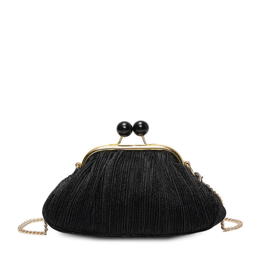 Sac à main pochette de soirée en satin noir avec bretelles croisées