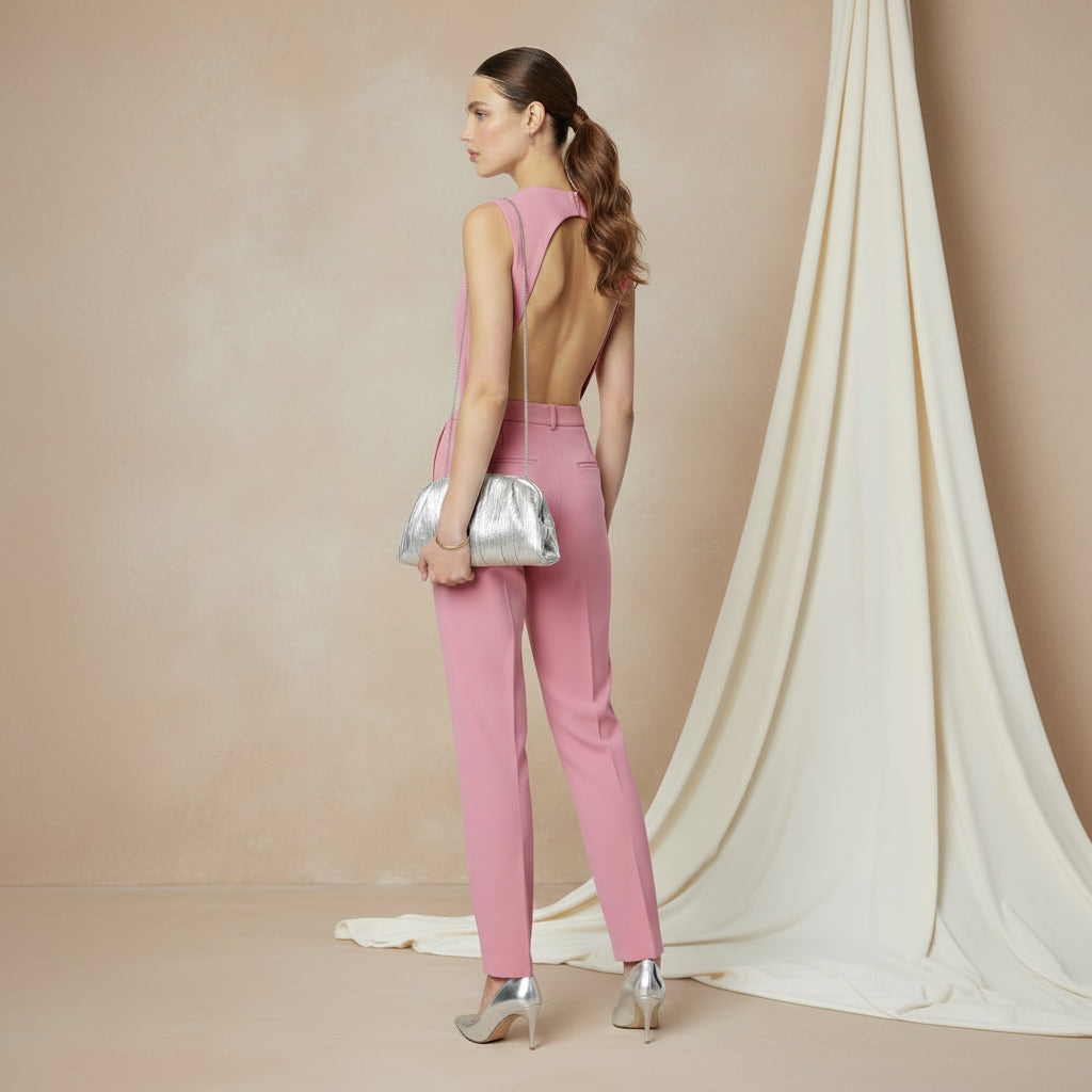Bolso de fiesta tipo clutch de mano plisado color plateado - Moments by You