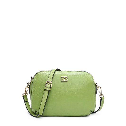 Bolso bandolera efecto cocodrilo con detalle de marca color verde claro - mbyou