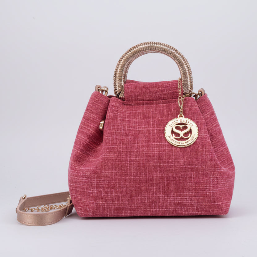 Bolso convertible 100% fibra natural con asa de media luna y tejido brillante - Moments by You