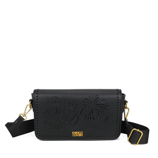 Bolso bandolera con diseño floral cortado en la solapa y mariposas en 3D - Moments by You