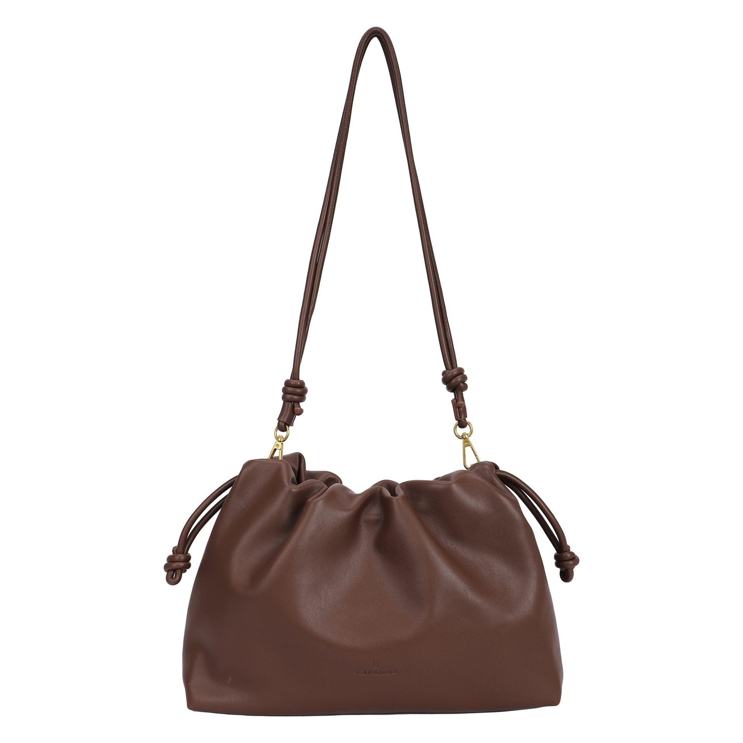 Bolso bandolera liso tipo saco con detalle de nudos en color marrón - mbyou