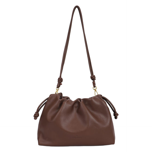 Bolso bandolera liso tipo saco con detalle de nudos en color marrón - mbyou