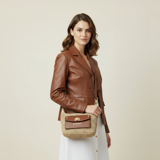 Bolso bandolera de fibra 100% natural tipo saco moldeable y con bolsillo en forma de sobre - Moments by You